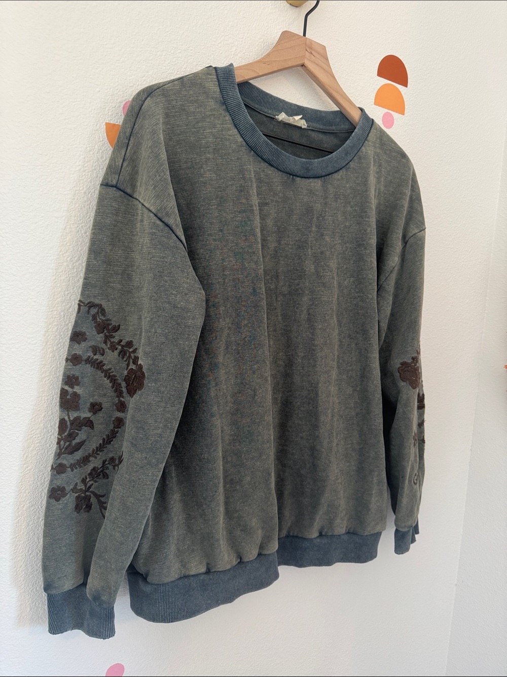Mystree Heathered Blue Crewneck Sweatshirt with Ribbed Collar - Picture 4 of 5
